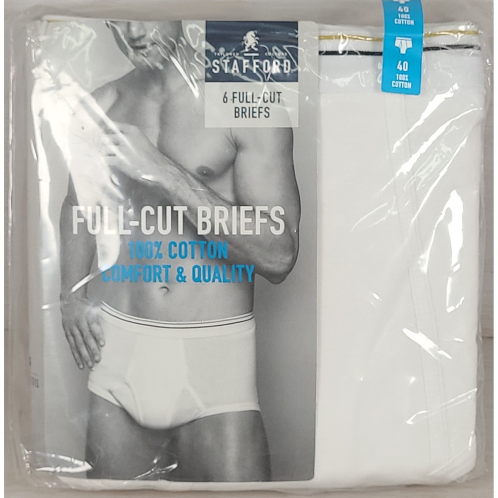 Stafford Mens 6 Pack Full-Cut Briefs 100% Cotton White Size 40 Classic Fit